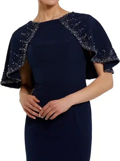Mac Duggal Women's Crêpe Beaded Shawl Column Gown - Midnight | Thumbnail 3 Mac Duggal Women's Crêpe Beaded Shawl Column Gown - Midnight | Thumbnail 3