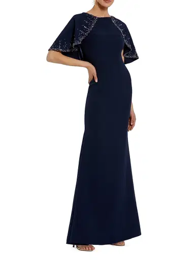 Mac Duggal Women's Crêpe Beaded Shawl Column Gown - Midnight | Thumbnail 1 Mac Duggal Women's Crêpe Beaded Shawl Column Gown - Midnight | Thumbnail 1