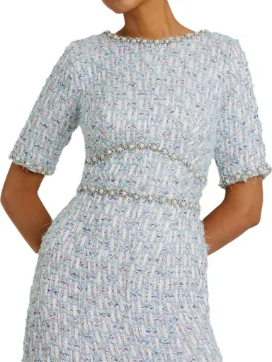 Mac Duggal Women's Beaded Tweed Midi-Dress - Blue Multi | Thumbnail 2 Mac Duggal Women's Beaded Tweed Midi-Dress - Blue Multi | Thumbnail 2
