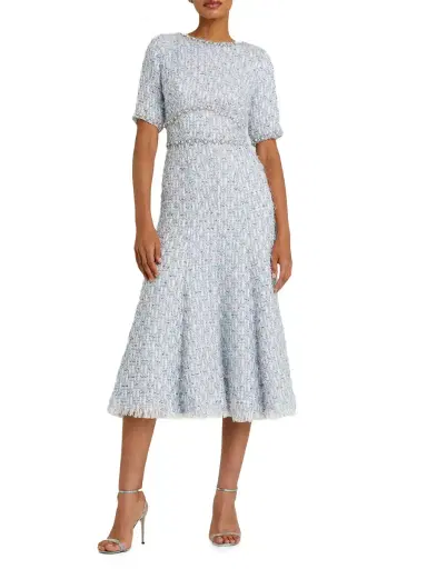 Mac Duggal Women's Beaded Tweed Midi-Dress - Blue Multi | Thumbnail 3 Mac Duggal Women's Beaded Tweed Midi-Dress - Blue Multi | Thumbnail 3