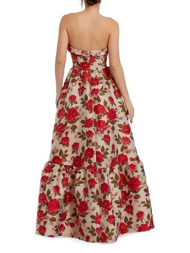 Mac Duggal Women's Peony Brocade Strapless Ballgown - White Multi - Size 18 | Thumbnail 2