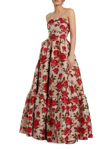 Mac Duggal Women's Peony Brocade Strapless Ballgown - White Multi - Size 18 | Thumbnail 1