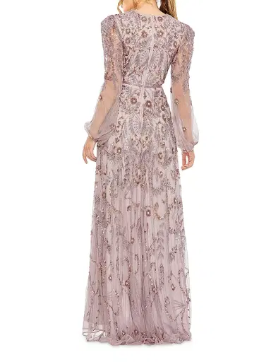Mac Duggal Women's Beaded & Sequined Puff-Sleeve Gown | Thumbnail 2 Mac Duggal Women's Beaded & Sequined Puff-Sleeve Gown | Thumbnail 2