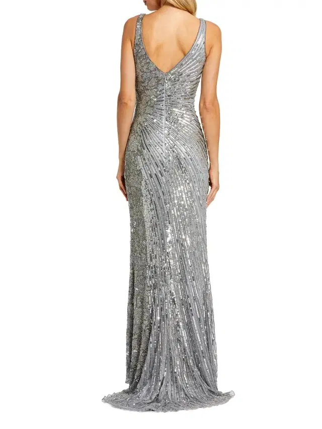 Women's Sleeveless Sequin Gown - Silver