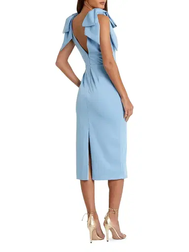Mac Duggal Women's Crêpe Bow Shoulder Midi-Dress - Powder Blue | Thumbnail 2