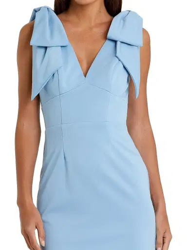 Mac Duggal Women's Crêpe Bow Shoulder Midi-Dress - Powder Blue | Thumbnail 3