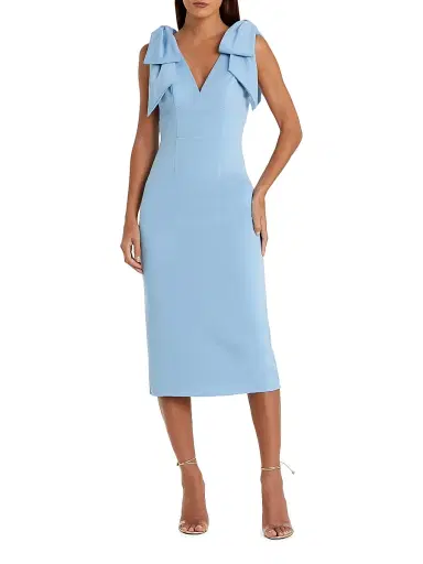 Mac Duggal Women's Crêpe Bow Shoulder Midi-Dress - Powder Blue | Thumbnail 1