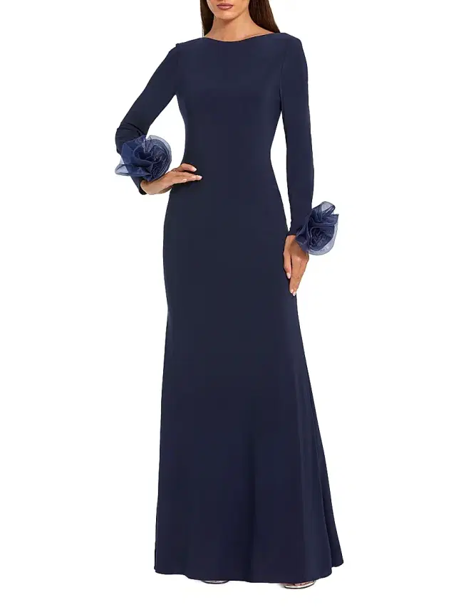 Mac Duggal Women's Organza Rosette Long-Sleeve Gown - Midnight