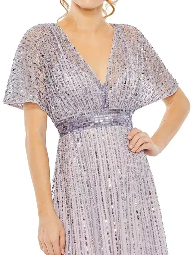 Mac Duggal Women's Sequined Short-Sleeve Midi-Dress | Thumbnail 3