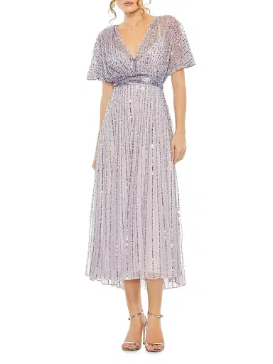 Mac Duggal Women's Sequined Short-Sleeve Midi-Dress | Thumbnail 1