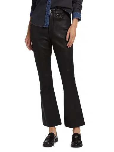 Veronica Beard Women's Carson Leather High-Rise Ankle Flare Pants - Black - Size 31 | Thumbnail 3