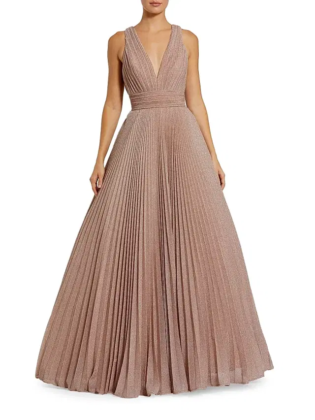 Mac Duggal Women's Shimmer Pleated A-Line Ballgown - Rose Gold