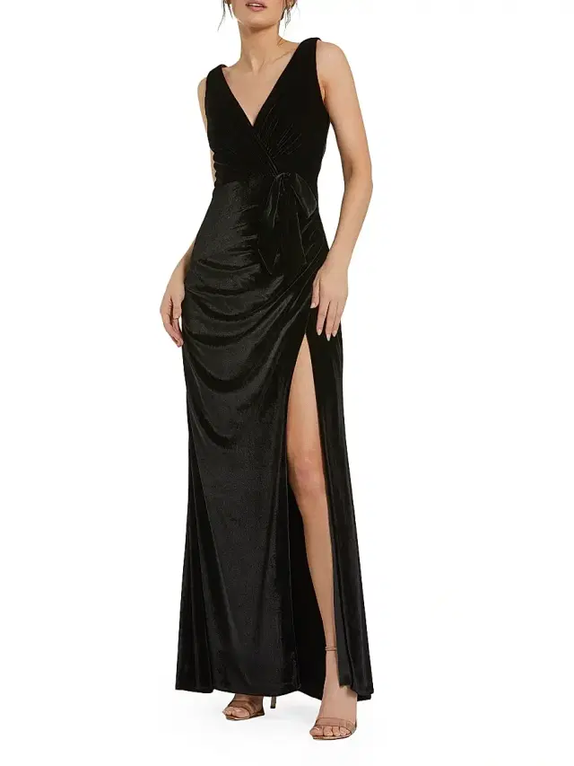 Mac Duggal Women's Draped Velvet Tie Slip Gown - Black