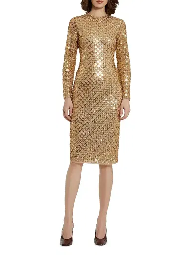 Mac Duggal Women's Embellished Mesh Sheath Midi-Dress - Antique Gold | Thumbnail 3 Mac Duggal Women's Embellished Mesh Sheath Midi-Dress - Antique Gold | Thumbnail 3