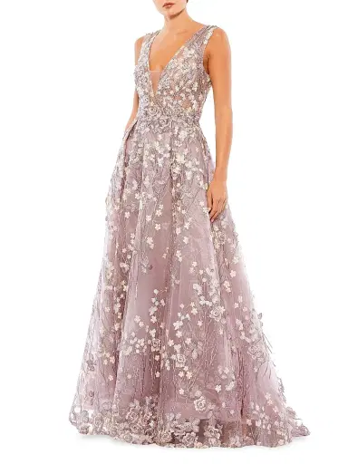 Mac Duggal Women's Floral Embroidered V-Neck Gown - Black | Thumbnail 1 Mac Duggal Women's Floral Embroidered V-Neck Gown - Black | Thumbnail 1