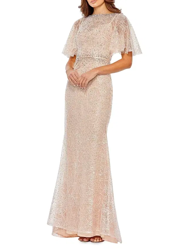 Mac Duggal Women's Embellished Butterfly-Sleeve Column Gown - Blush