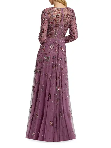 Mac Duggal Women's Floral Embellished Tulle A-Line Gown - Raspberry | Thumbnail 2 Mac Duggal Women's Floral Embellished Tulle A-Line Gown - Raspberry | Thumbnail 2