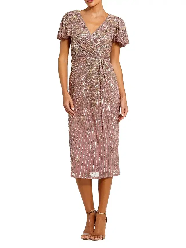Mac Duggal Women's Cocktail Beaded Faux Wrap Midi-Dress - Vintage Lilac