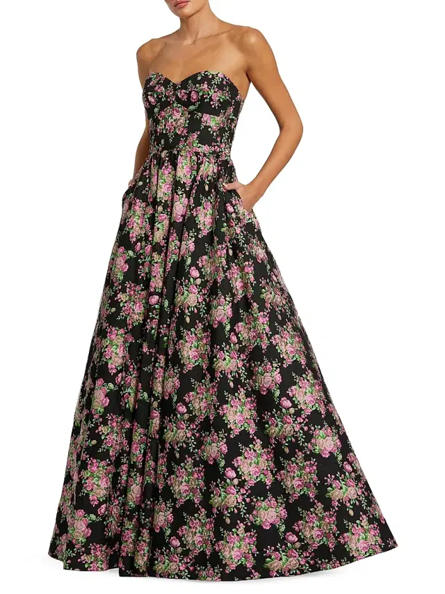 Mac Duggal Women's Floral Brocade Strapless Ballgown - Black Multi