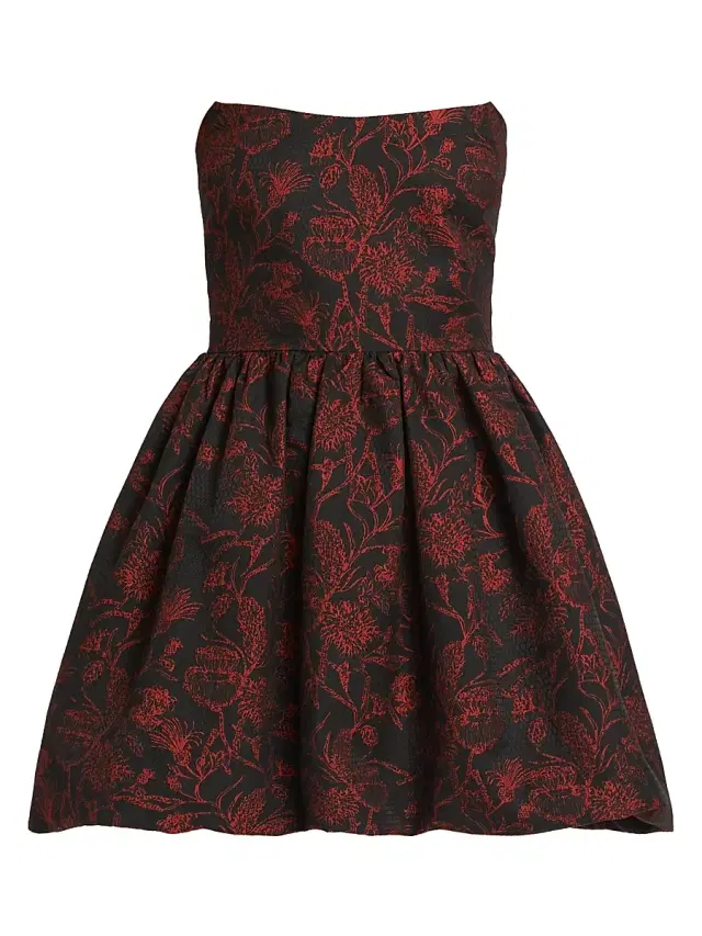 Women's Addison Floral Bubble-Hem Minidress - Red Black