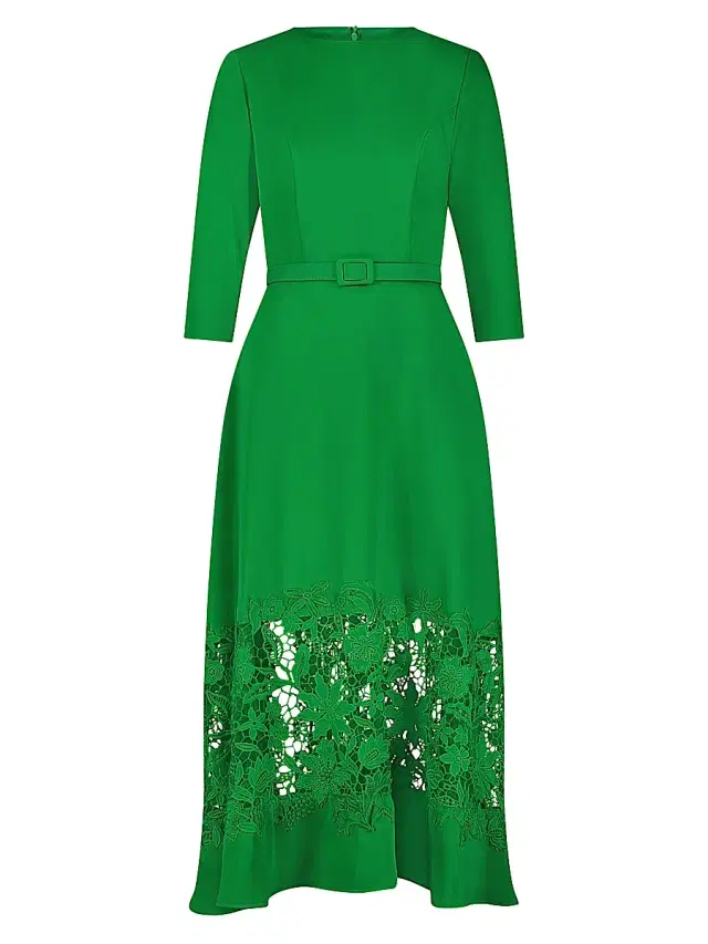 Mac Duggal Women's Crepe Lace Belted Midi-Dress - Spring Green