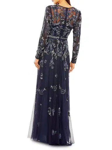 Mac Duggal Women's Floral Beaded Mesh Gown - Midnight Multi | Thumbnail 2 Mac Duggal Women's Floral Beaded Mesh Gown - Midnight Multi | Thumbnail 2