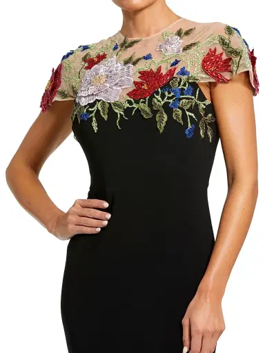 Mac Duggal Women's Floral-Embroidered Jersey Gown | Thumbnail 3 Mac Duggal Women's Floral-Embroidered Jersey Gown | Thumbnail 3