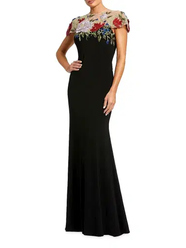 Mac Duggal Women's Floral-Embroidered Jersey Gown | Thumbnail 1 Mac Duggal Women's Floral-Embroidered Jersey Gown | Thumbnail 1