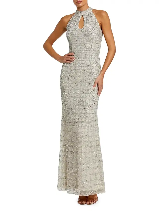 Mac Duggal Women's Embellished Keyhole Column Gown - Beige Silver
