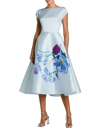 Mac Duggal Women's Satin Painted Floral Cocktail Dress - Periwinkle Multi - Size 18 | Thumbnail 1 Mac Duggal Women's Satin Painted Floral Cocktail Dress - Periwinkle Multi - Size 18 | Thumbnail 1