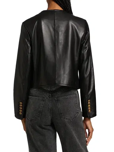 Veronica Beard Women's Andrea Leather Cropped Button-Front Jacket - Black | Thumbnail 5
