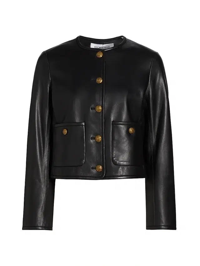 Women's Andrea Leather Cropped Button-Front Jacket - Black