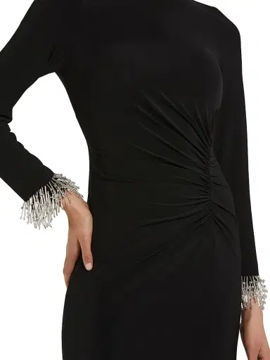 Mac Duggal Women's Seasonless Long Sleeve Jersey Gown With Beaded Sleeve Cuffs - Black | Thumbnail 3