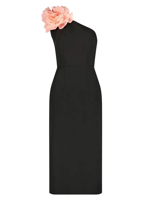 Mac Duggal Women's One-Shoulder Floral Appliqué Midi-Dress - Black