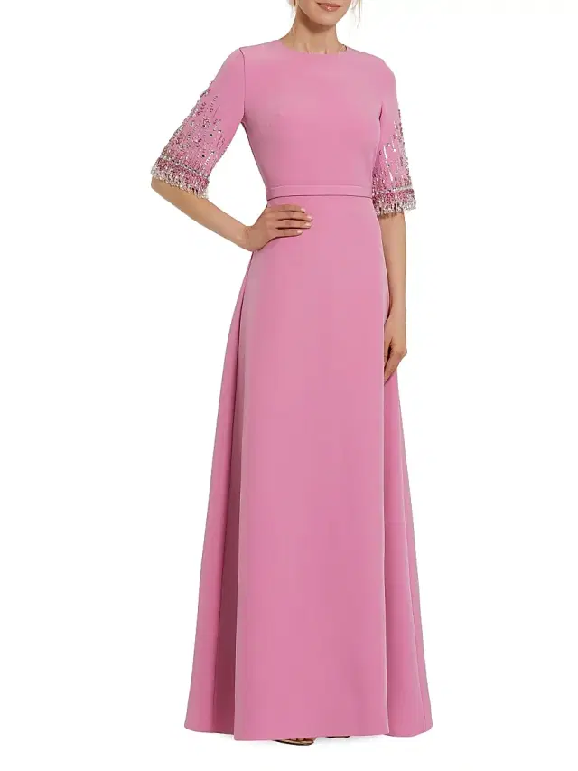 Mac Duggal Women's Crêpe Beaded-Sleeve A-Line Gown - Rose