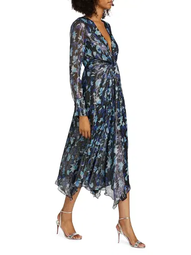 Ramy Brook Women's Tatia Floral Metallic Silk Twist Midi-Dress - Dream Blue Twilight | Thumbnail 2