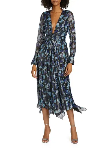 Ramy Brook Women's Tatia Floral Metallic Silk Twist Midi-Dress - Dream Blue Twilight | Thumbnail 3
