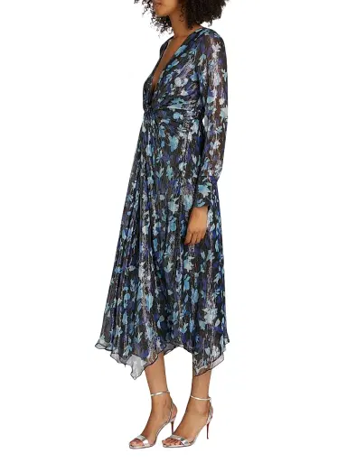 Ramy Brook Women's Tatia Floral Metallic Silk Twist Midi-Dress - Dream Blue Twilight | Thumbnail 4