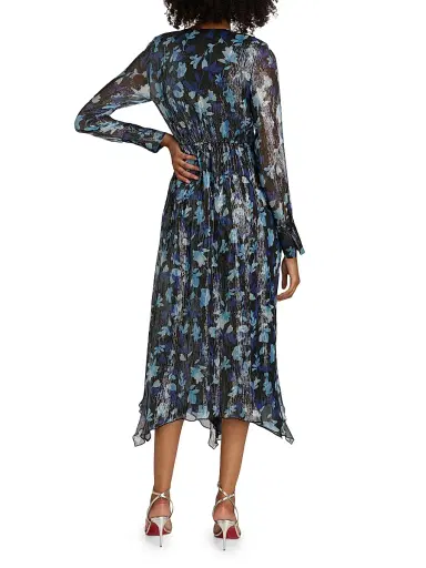 Ramy Brook Women's Tatia Floral Metallic Silk Twist Midi-Dress - Dream Blue Twilight | Thumbnail 5