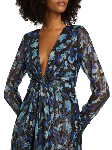 Ramy Brook Women's Tatia Floral Metallic Silk Twist Midi-Dress - Dream Blue Twilight | Thumbnail 6