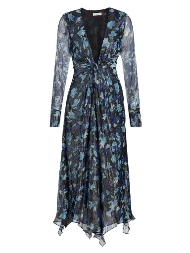 Ramy Brook Women's Tatia Floral Metallic Silk Twist Midi-Dress - Dream Blue Twilight | Thumbnail 1