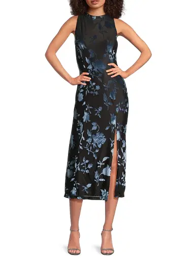 Hutch Women's Darby Burnout Velvet Midi-Dress - Black Navy - Size XXS | Thumbnail 2