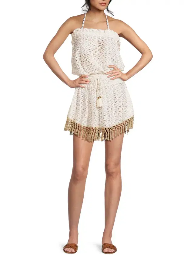 Ramy Brook Women's Lauryn Fringe Zig-Zag Knit Minidress - White Zigzag