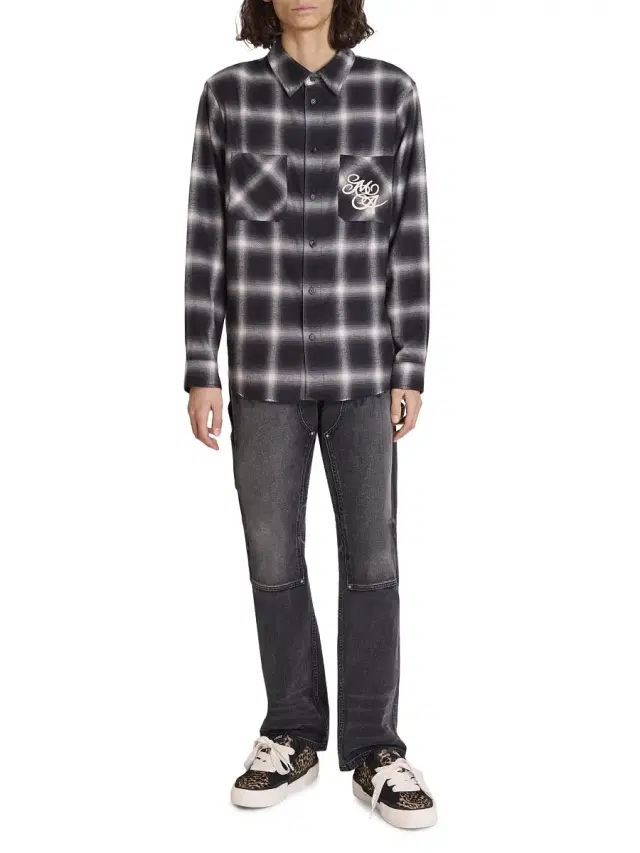 Men's Logo Swirl Wool Flannel Shirt - Black