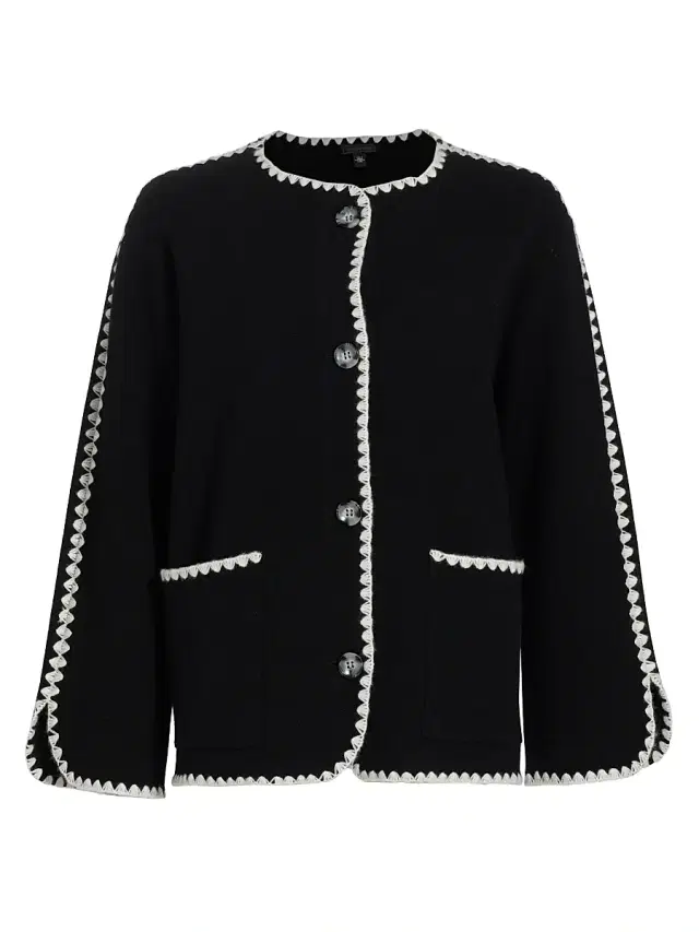 Saks Fifth Avenue Women's Whipstitch-Trim Cashmere Cardigan - Black Frost White