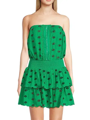 Ramy Brook Women's Rita Cotton Eyelet Minidress - Palm Green Navy | Thumbnail 3