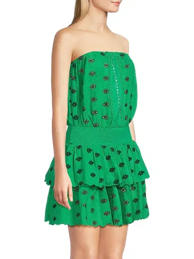 Ramy Brook Women's Rita Cotton Eyelet Minidress - Palm Green Navy | Thumbnail 4