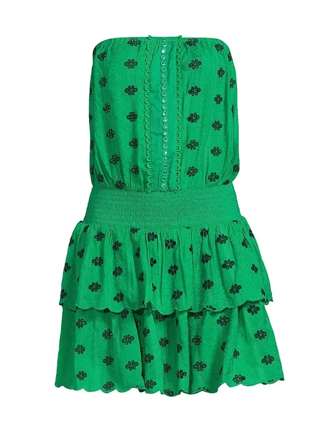 Ramy Brook Women's Rita Cotton Eyelet Minidress - Palm Green Navy