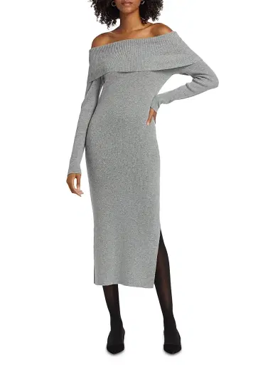 Saks Fifth Avenue Women's Ribbed Cashmere Midi-Dress - Flannel - Size Large | Thumbnail 3
