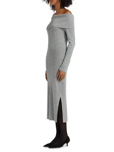Saks Fifth Avenue Women's Ribbed Cashmere Midi-Dress - Flannel - Size Large | Thumbnail 4